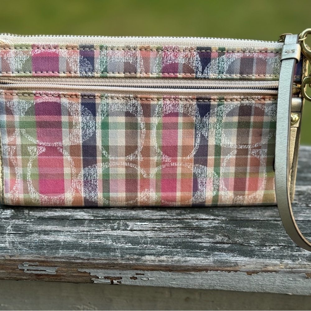 COACH POPPY MADRAS MULTICOLOR WALLET WRISTLET - Picture 5 of 7